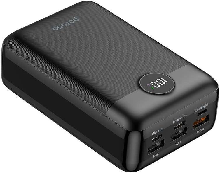 Porodo Super Compact Power Bank 30000mAh PD 20W QC3.0 - Black